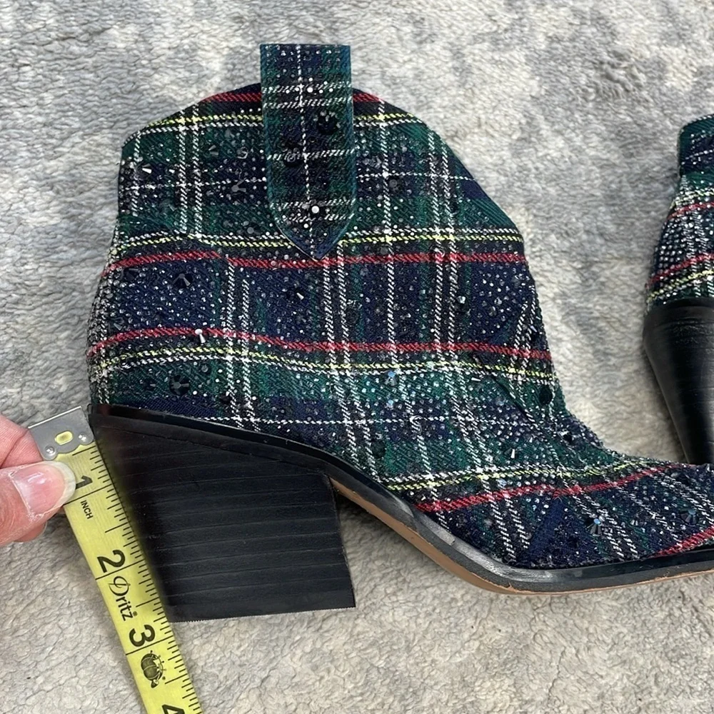 New Jessica Simpson Zadie Rhinestone Plaid Tartan Ankle Boots Western Sz 5.5